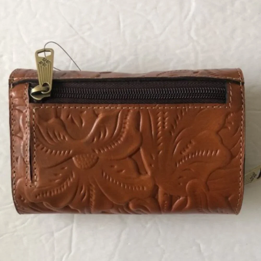 Patricia Nash Wallet Tooled Tri-fold Cametti Leather Florence Brown